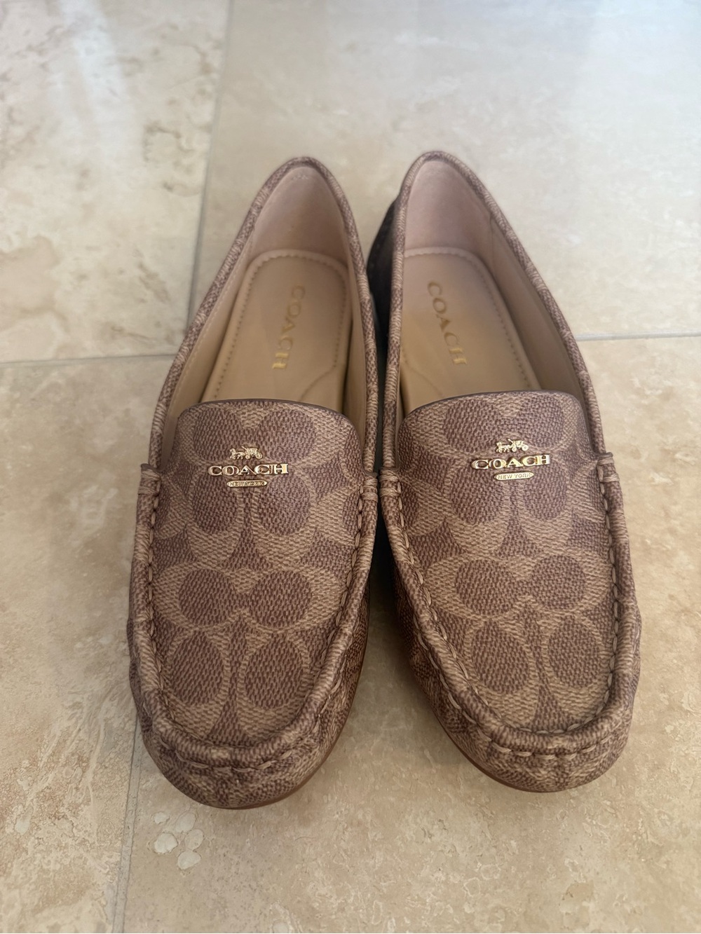 Coach Signature Marley Monogram  Driving Loafers - Taupe Brown